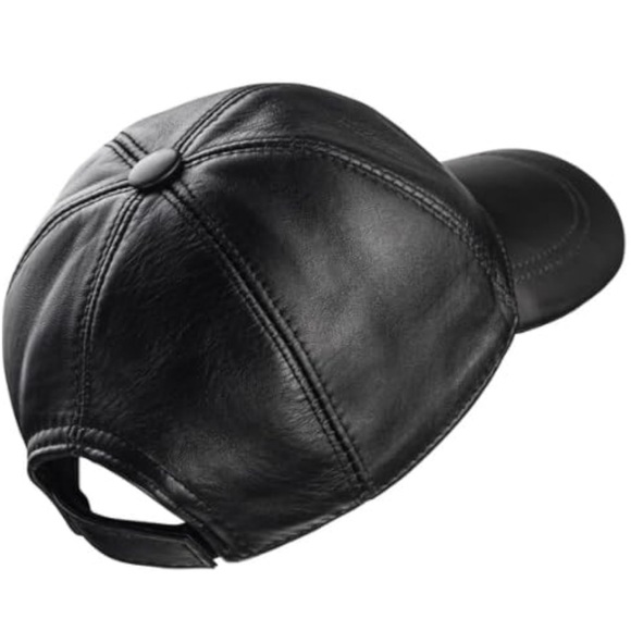 Genuine Leather Unisex Baseball Cap - Adjustable Dad Hat (Black) - Picture 3 of 5